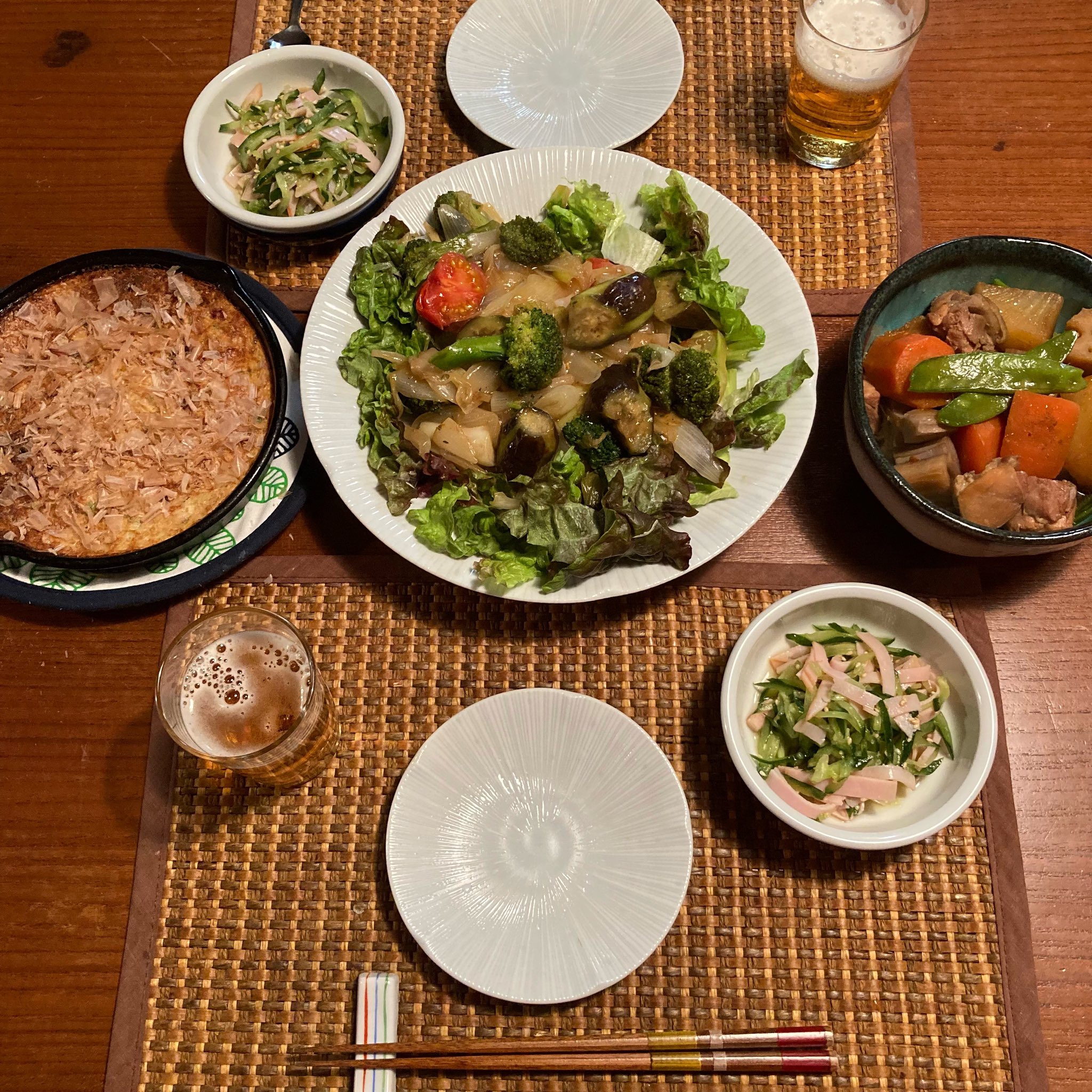 Ayurock In The Park 今日のばんごはん 冷蔵庫 冷凍 の中身チャレンジ 2日目 筑前煮 葉玉ねぎと茄子 ブロッコリーのオイスターソース炒め 長芋のとろろ焼き イカ入り ハムときゅうりの中華風酢の物 でした 冷蔵庫の中がめちゃくちゃ綺麗になりまし