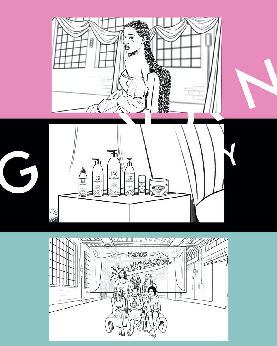 Beautiful linework representing the beauty in black women & our hair care🤎✨ for the @madambymcjw hair care line
@aleliabundles | @kitchen____table 
#blackowned #storyboards #illustration  #commercials #ad #entrepreneur #identity #womenled #blackhaircare #brands #madamcjwalker