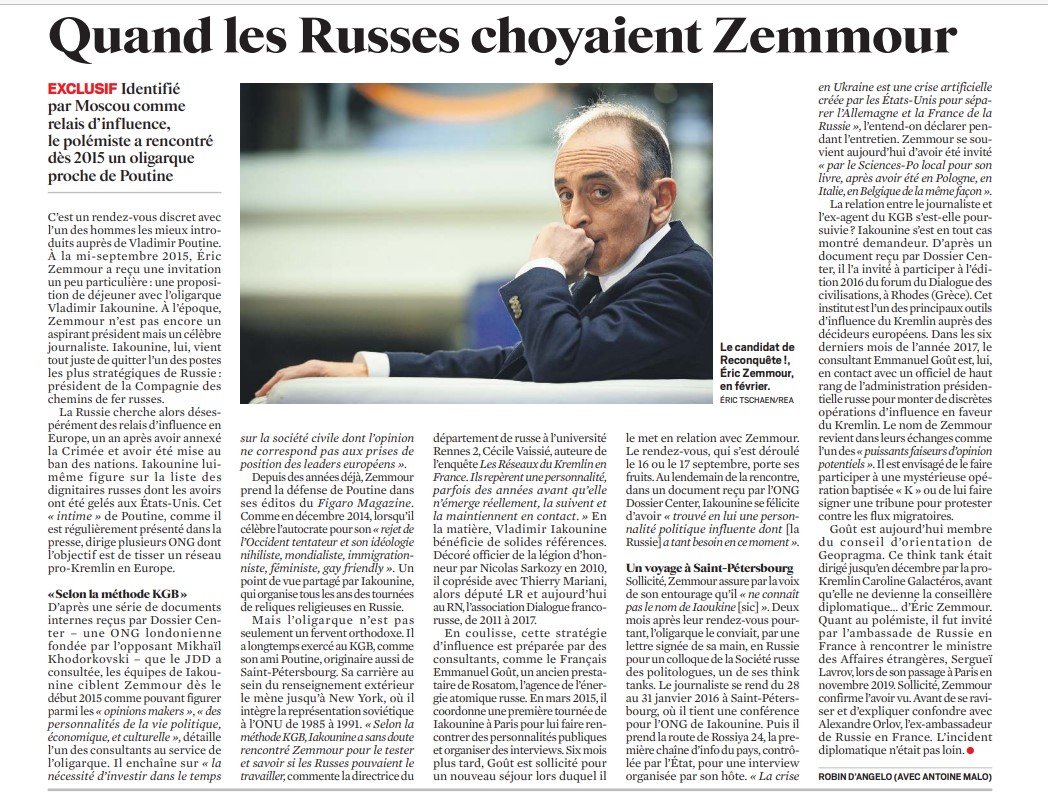 rencontrejfm's tweet photo. Petit cadeau, le texte in extenso du JDD de ce jour, il suffit d'enregistrer puis d'agrandir l'image. E.Z approché depuis plusieurs années par les agents d'influence et les services russes, pour faire le lobbying souhaité.
Et ça veut diriger la France ? A partager, largement. https://t.co/PCXzWkFmmn