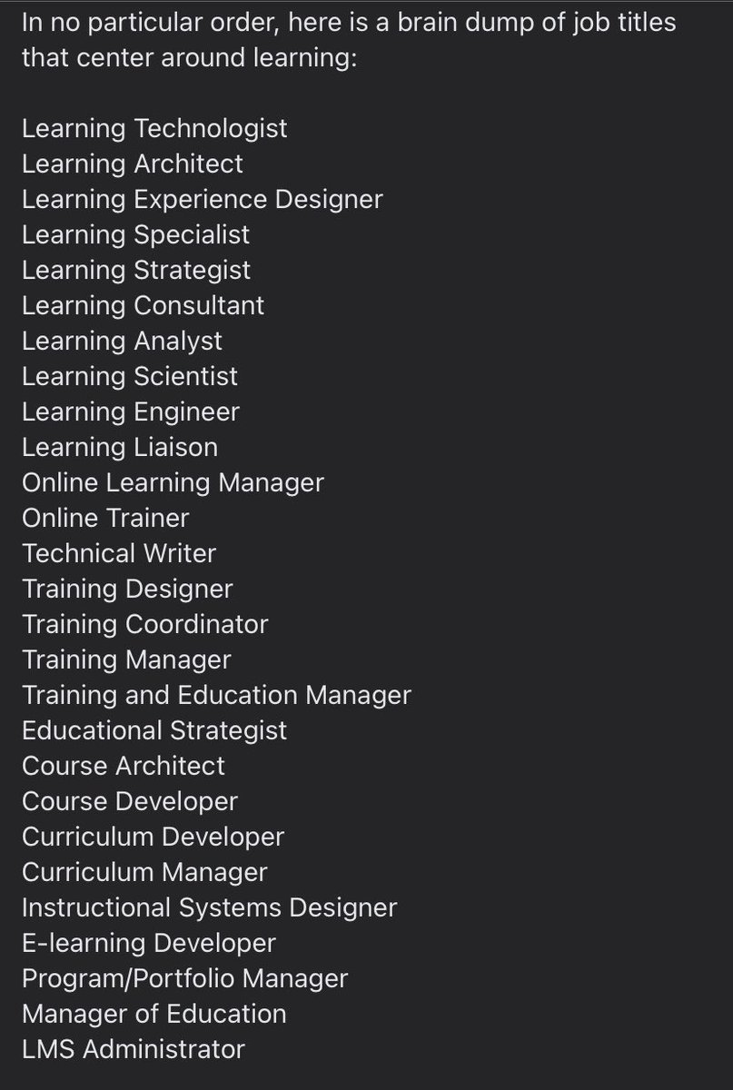 drlukehobson's tweet photo. The other day, I mentioned that if you are looking to transition into the learning space, you don’t need to become an “instructional designer.” ID feels liked the most mentioned term nowadays, but there are so many roles in the learning and development field. 🤓 https://t.co/1i9wdosNjw