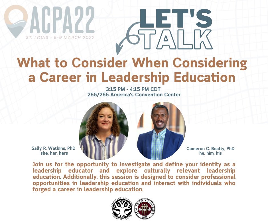 SallyRWatkins's tweet image. Here I come #ACPA22! Looking forward to see all the people! If you are interested, join me &amp;amp; @CameronCarl to talk Leadership Educator life! See you in St. Louis! #lifenet #LeadEd #GoNoles