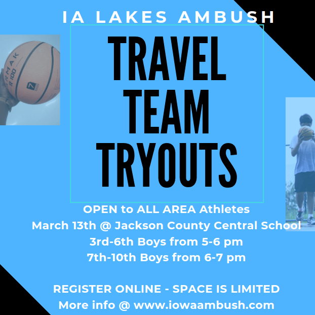 AmbushLLC's tweet photo. @IALakesAmbush - FREE TRYOUTS - March 13th in Jackson - Open to ALL AREA 3rd-10th Boys! 

Meet our new Director, Nick Morrell!  

 https://t.co/Wqoyb4wATQ https://t.co/DnDkU2YX3M