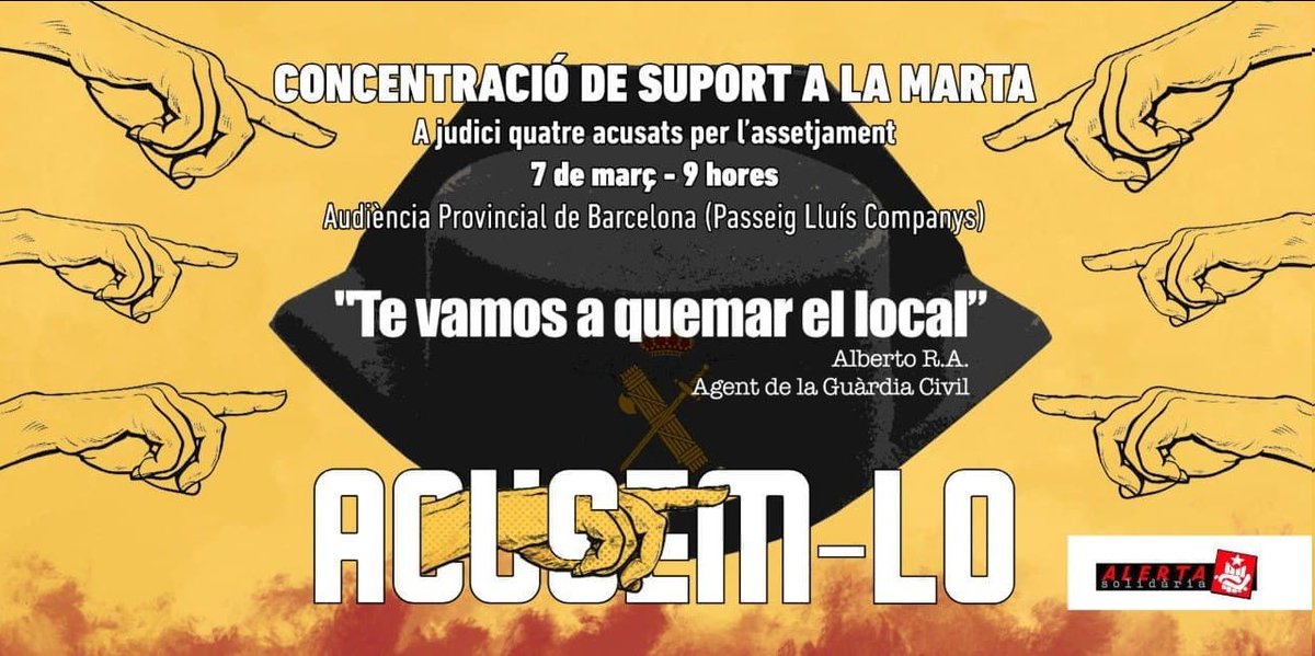 AraResponem's tweet photo. Demà us esperem a tots i totes a les 9 del matí davant de l'Audiència Provincial de Barcelona (Pg. Lluís Companys) per donar suport a la Marta en el primer judici contra l'assetjament que va patir despres del Primer d'Octubre 👇 https://t.co/Hpz21brh7R
