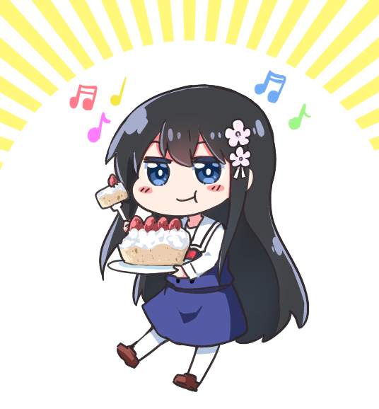 1girl food hair flower solo flower black hair blue eyes  illustration images