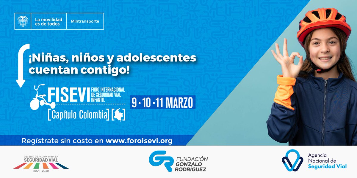 MinTransporteCo's tweet photo. ¡La seguridad de niñas, niños y adolescentes es prioridad! 🚸
 
🗓️ Prográmate el 9, 10 y 11 de marzo con el Foro Internacional de #SeguridadVialInfantil #FISEVI2022 que reúne a expertos y líderes en movilidad infantil de varios países.
 
Conoce más 👉 https://t.co/hzN78CfUJA https://t.co/RB6p3AEDcd