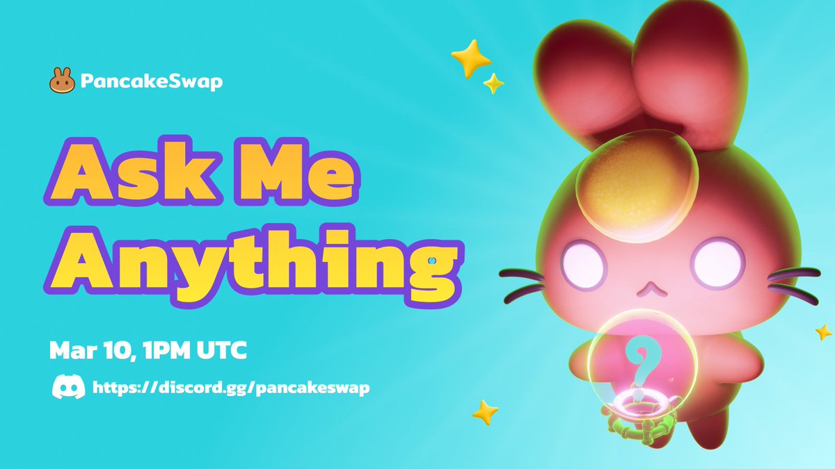 PancakeSwap's tweet photo. 📢 AMA with #PancakeSwap Chefs！

Join us on our Discord on 10th March, 13:00 UTC to meet your favourite chefs and ask them anything. You can also leave your question under this thread.

Discord👉https://t.co/5euLFq8IQm (Check out the read-first channel and acquire proper roles) https://t.co/L4ltVFWm4U