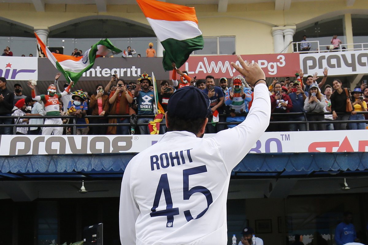 BCCI's tweet photo. A special start to his Test captaincy 👌🏻

Upward and onward from here on 🔝

@ImRo45 | #TeamIndia | #INDvSL https://t.co/gw199braki