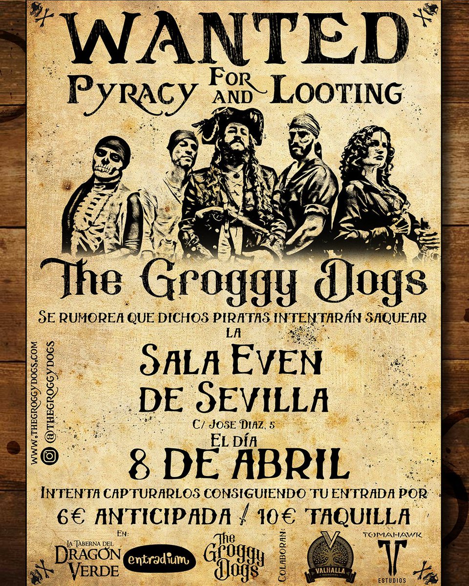 Nueva fecha y entradas ya a la venta para <a href="/TheGroggyDogs/">The Groggy Dogs</a>  el 8 de abril en la <a href="/salaeven/">Sala Even</a> 
de Sevilla, entradas disponibles en <a href="/entradium/">entradium</a>