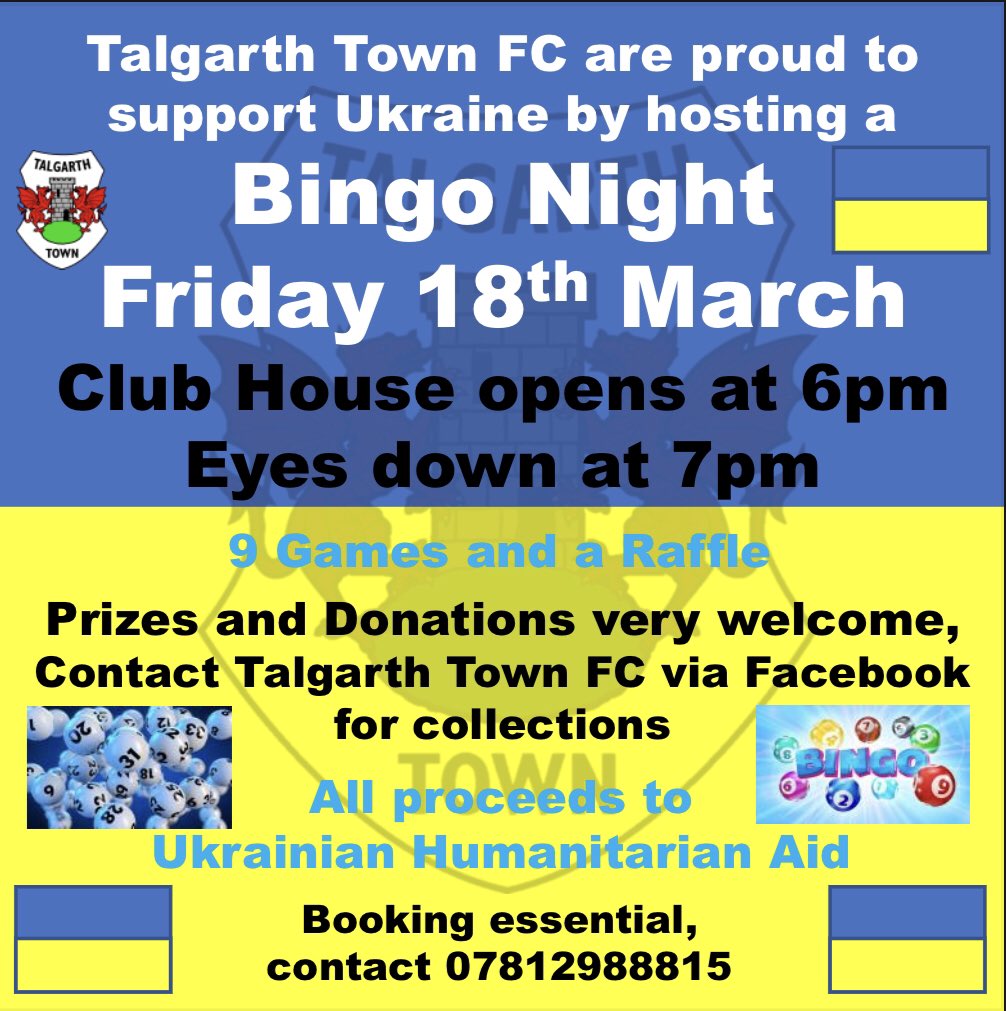 TTFCJuniorsFC's tweet photo. Bingo night, Please come along and support Ukraine 🇺🇦 https://t.co/qnSxBaa3K3