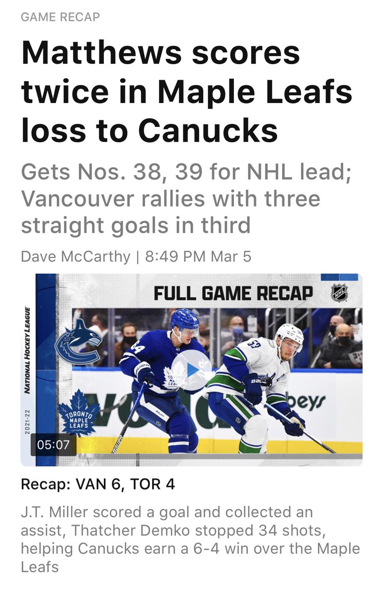 patersonjeff's tweet photo. thought #Canucks did a lot of good things in win over Leafs. NHL app saw game differently https://t.co/rUqlgbYvPr