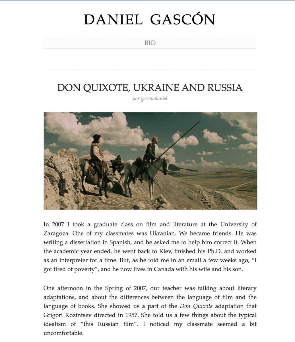 I realized today that the great Kozintsev was born in Kyiv, and that it was in Kyiv where he filmed his beautiful adaptation of Don Quixote. Just as we learn to write cities in the proper Ukrainian spelling, I wonder how many gems await proper cultural vindication.