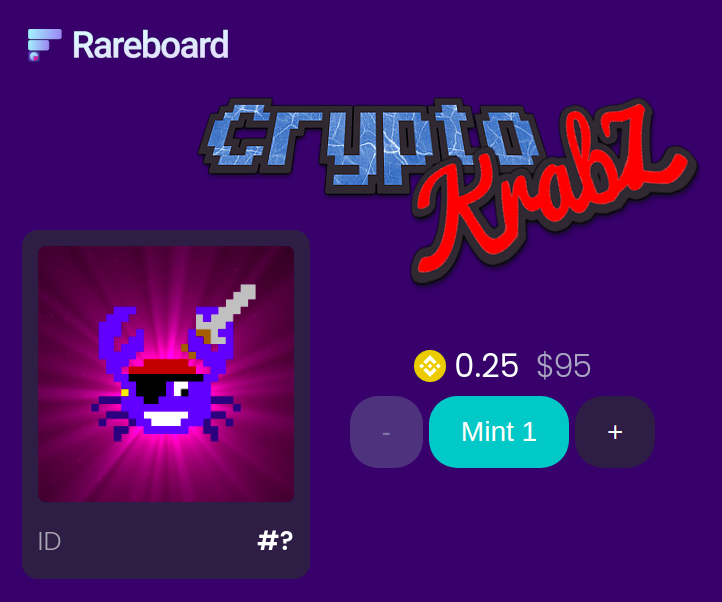 CryptoKrabzNFT's tweet photo. Great news! Your CryptoKrabz can be minted directly from Rareboard! Mint price the same for you, but @rareboard will earn a well deserved commission, paid by us.
You can support another great #BSC project by minting your Krabz with them! https://t.co/ShzhlHKIvh https://t.co/gIHFYhsFpM