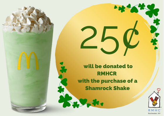 Hungry? Want something sweet? Stop by your local McDonalds for a DELICIOUS Shamrock Shake! Until 3/15 RMHCR receives 25¢ every time a Shamrock Shake is purchased. 

#shamrockSZN