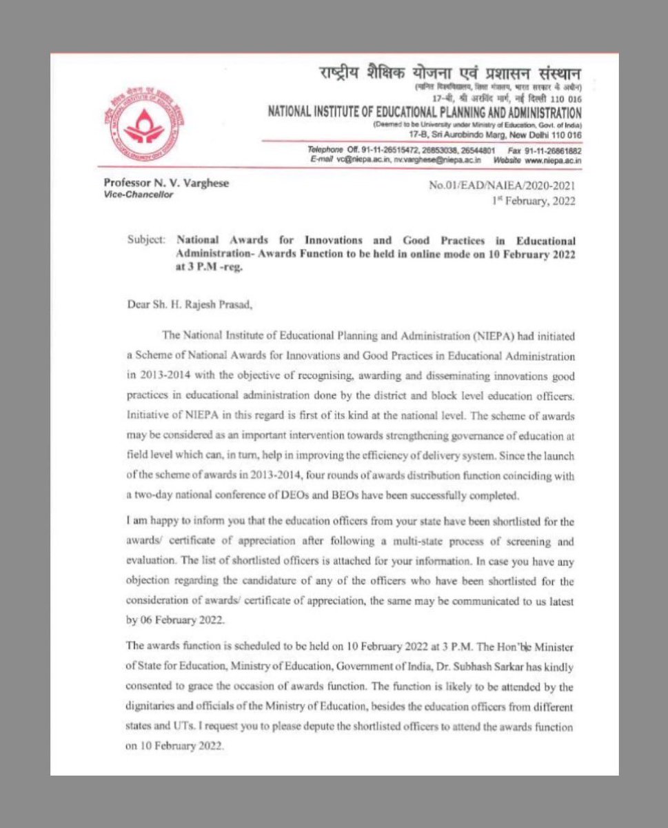 Dir_Education's tweet photo. We are extremely delighted to share that our DDE (South-East) Sri @Sanjay_DoE has been conferred the National Awards for Innovation &amp; Good Practices in Educational Administration by @NIEPA_Official for his contributions in the year 2018-19.

Congratulations 💐💐 https://t.co/rRXCR5gmvq