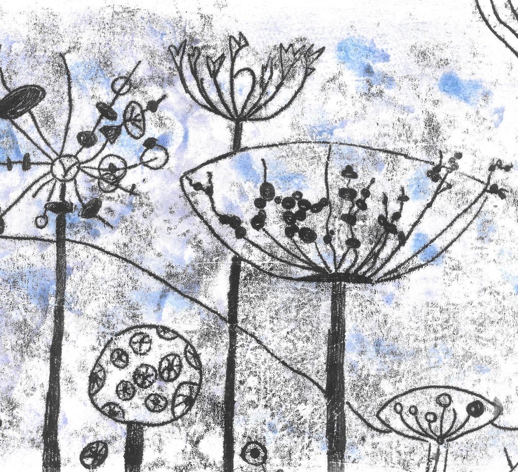 ArtMrsLewis's tweet photo. Well done Vito, Lowri + Weronika for these mixed-media mono-prints, inspired by Angie Lewin. Swoon 👍🏻 #printmaking #studentart #naturalformsart #edutwitter https://t.co/zI76F3zGOo