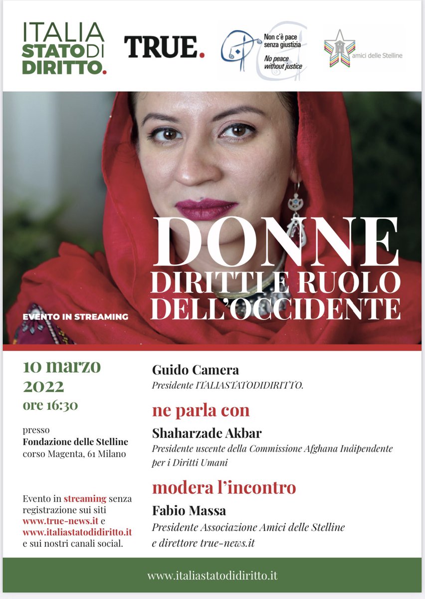 ASLAWomen's tweet image. Segnaliamo volentieri l’incontro con #ShaharazadeAkbar organizzato da #Italiastatodidiritto per il giorno 10.3.2022. #Afganistan #dirittiumani #donne
