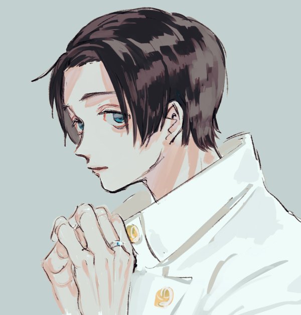 1boy male focus ring jewelry solo blue eyes black hair  illustration images