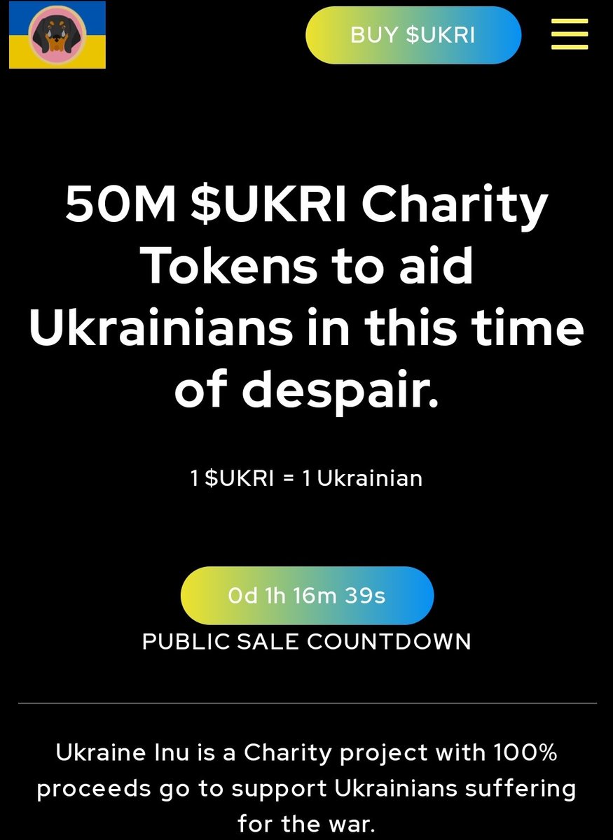 Ukraineinu_help's tweet photo. We are less than 2 hours to our public sale!

AMA coming up in 15 minutes.

Jump into our telegram community...
https://t.co/RUCEgs0q8B

#ukraine #UkraineUnderAttack #ukraineinu #IStandWithUkraine #invasionofUkraine #peaceforukraine #StopPutinNOW $UKRI #NFTs #BSC https://t.co/9juabIqmoz