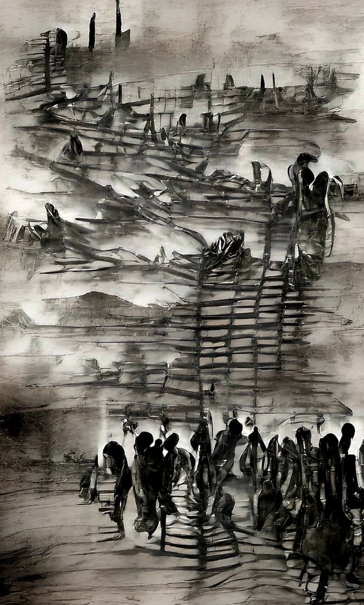 rengingad's tweet photo. "A convoy of refugees leaves the burning city"

All drawings were performed using AL 

#digitalart #StopPutinNOW 
#UkraineRussiaCrisis #Kyiv https://t.co/wf52lxFlMg