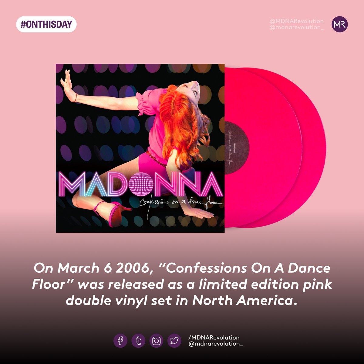 #Onthisday back in 2006, #ConfessionsOnADanceFloor was released as a limited-edition pink double vinyl set in North America.

¿Do you have this unique article in your collection?