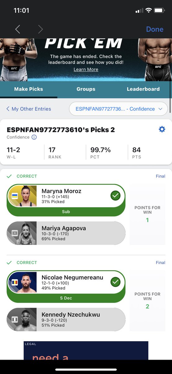 punchfeedX's tweet photo. Not bad at all #UFC272 #ufcpickem #espn #MMATwitter https://t.co/Lm94qEMOVd