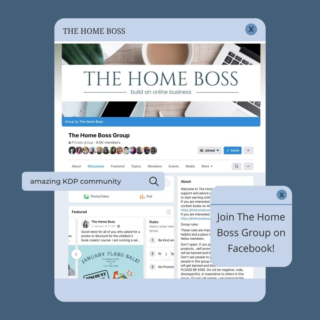 NuriaCorbi's tweet image. We have an incredible community over at The Home Boss Group on Facebook. ⁠

If you're looking to make some like-minded connections, for some advice on all things KDP and self-publishing, and to be a part of the community, head over to: facebook.com/groups/thehome… ⁠
⁠
#kdpcommunity