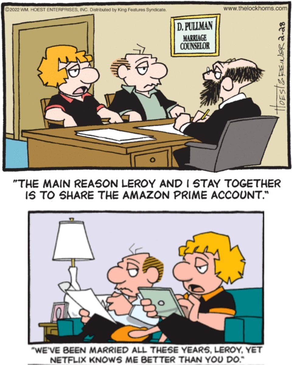 ComicsKingdom's tweet photo. "The couple that streams together..." π
https://t.co/M9qDRekcCX
90 comics in 90 days #55
π¨: THE LOCKHORNS by Bunny Hoest & John Reiner
#90daysofcomics #comics #comicstrips #illustration #dailycomics #thelockhorns https://t.co/RMAjzTjIqy