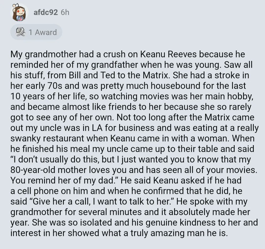 keanu reeves calls 80-year-old fan