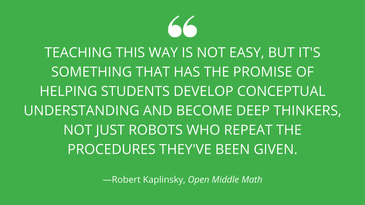 stenhousepub's tweet photo. Using Open Middle Math Problems might lead to unanticipated challenges, but they can also lead to deeper understanding and important conversations. #OpenMiddleBook @robertkaplinsky

Learn more about Open Middle Math in the free book preview > https://t.co/1nvxAUJ87z https://t.co/jhZlVvNZrv