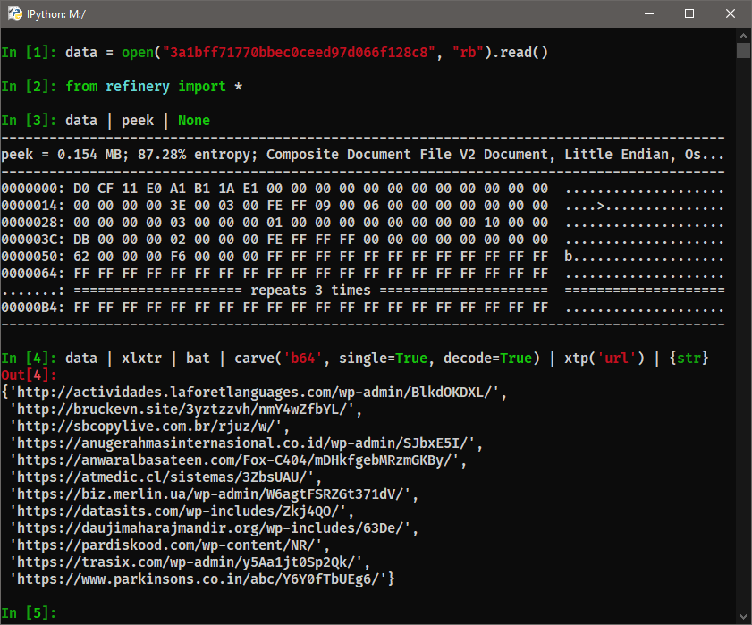 huettenhain's tweet photo. Recent #Emotet downloaders use:
 XLSX ➡ VBA ➡ batch ➡ PowerShell
Based on some great work by @DissectMalware, binary refinery now has a batch deobfuscator. Ripping out those C2s is easier than ever!
🏭 xlxtr | bat | carve -sd b64 | xtp url
🌐 https://t.co/UFEAIVxsJx https://t.co/DgsWLOBl66