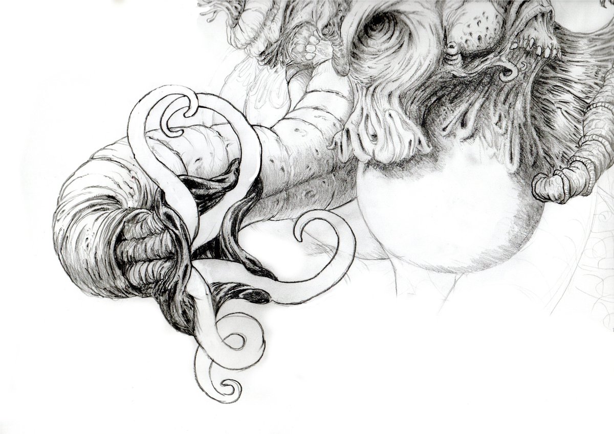 JoaquinAgreda's tweet photo. ¡La criatura crece! Ya no cabe de una sola vez en el scanner. Se empieza así y se termina ampliando recónditos graneros en el Dunwich profundo. #ChaugnarFaugn #Lovecraft #OuterGod #OldOnes #Monstruo #Monster #Alien #Cthulhu #Mythos #Primigenios #Creature #Sketch #WIP https://t.co/lPFPNBFCxW