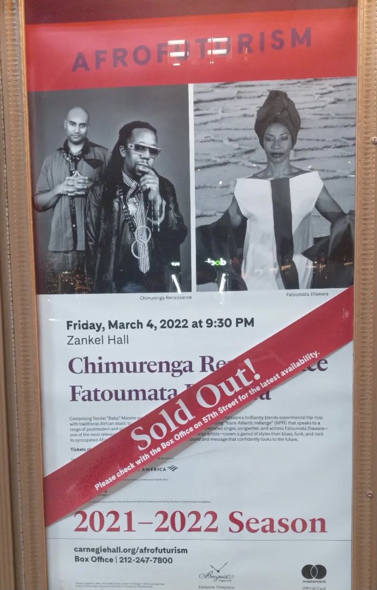 kingbritt's tweet photo. Whirlwind 23hrs in NYC to finally make it to our Afrofuturism Festival at @carnegiehall (few more weeks to go) to peep Chimurenga Renaissance and Fatoumata Diawara!
Back in a couple to see my brother @carlcraignet …..

(Great to see @Hardcore888 @AdriaanFuchs outside of zoom) https://t.co/R0Q2Q6WzyF