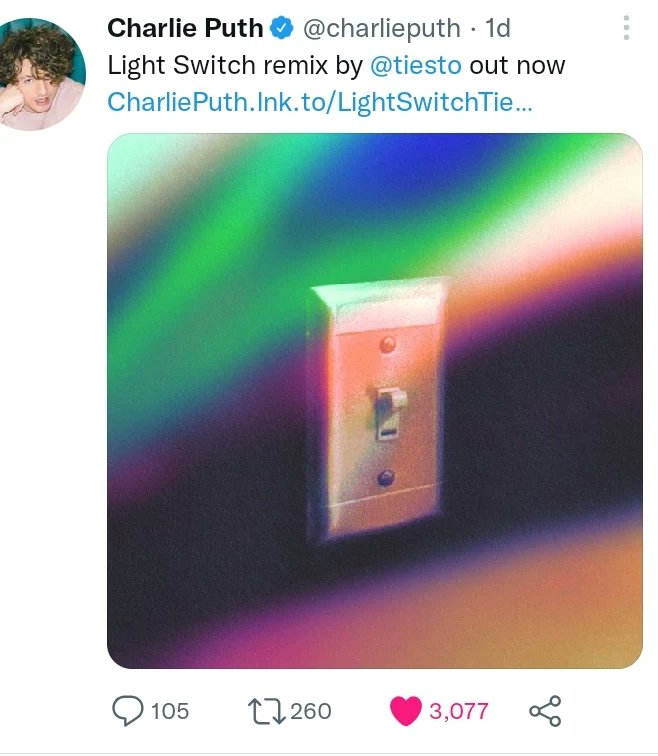 Charlieputh1806's tweet photo. Light Switch Remix out now. https://t.co/R3Wo03SdKR