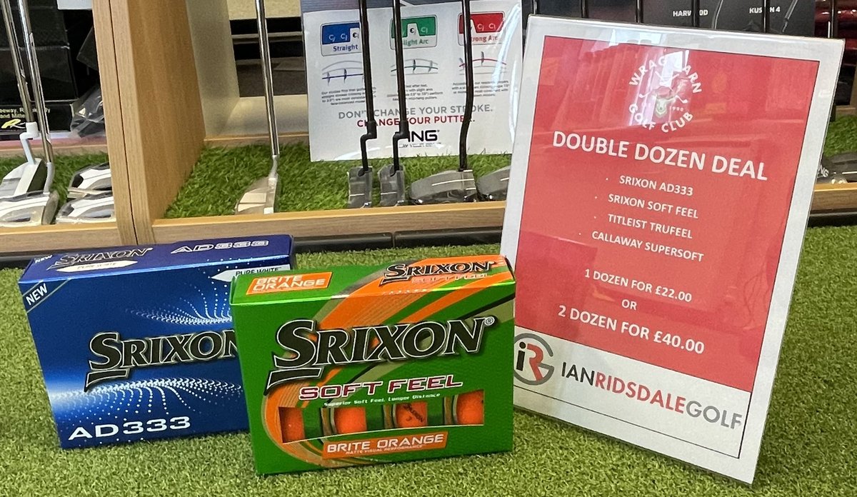 WragBarnProShop's tweet photo. 🚨DOUBLE DOZEN DEAL🚨 @SrixonGolf #AD333 #SoftFeel @CallawayGolf #SUPERSOFT and @Titleist #TruFeel are £22 per dozen or 2 Dozen for £40. This deal in on NOW until stocks last!! Come down to our store so you don’t miss out!! @R1Ridsdale #alwaysgolfing https://t.co/bzte2QHvVi