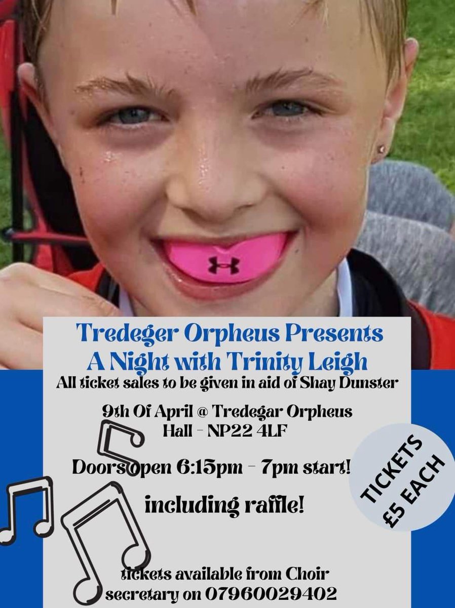 tredegarwales's tweet photo. Tredegar Orpheus presents A Night with Trinity Leigh (@TrinityLeigh17) raising funds for Shay to fulfill his dream of a robotic arm!

Tickets £5
9th April @TredegarOrpheus Hall

#Tredegar #TredegarWales https://t.co/ZDWCPRBomt