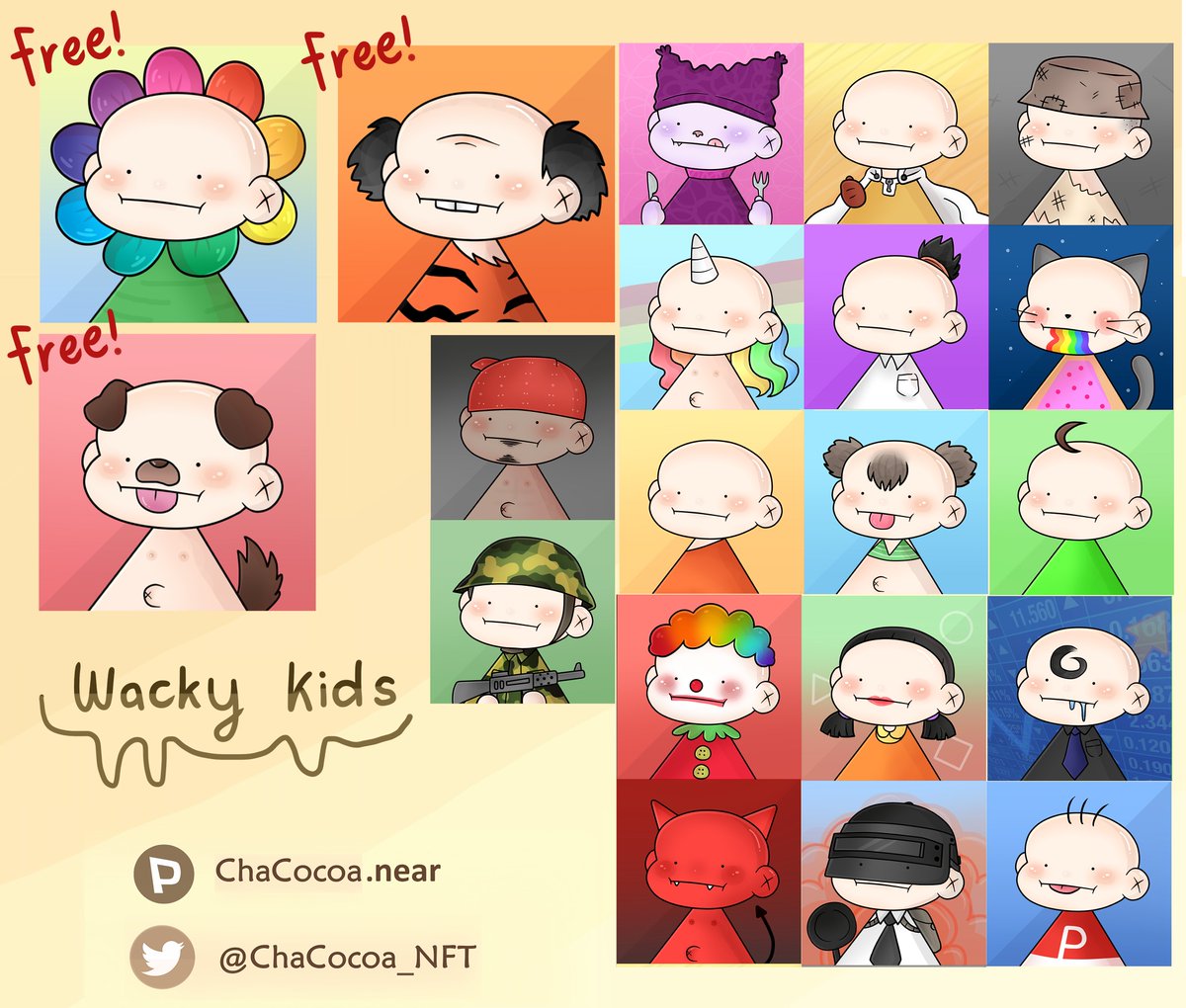 ✨New Collection Drop✨@ParasHQ
👶Wacky Kids👶 : no. 001-020
  Set 1 : [11 Common<+1Free> / 6 Rare<+2Free>]
  Price : 0-0.5 near
paras.id/collection/wac……

#nftcollector #NFTartists #NFTartwork  #NFTs #NFTCommunity #animeNFT #ThaiNFT