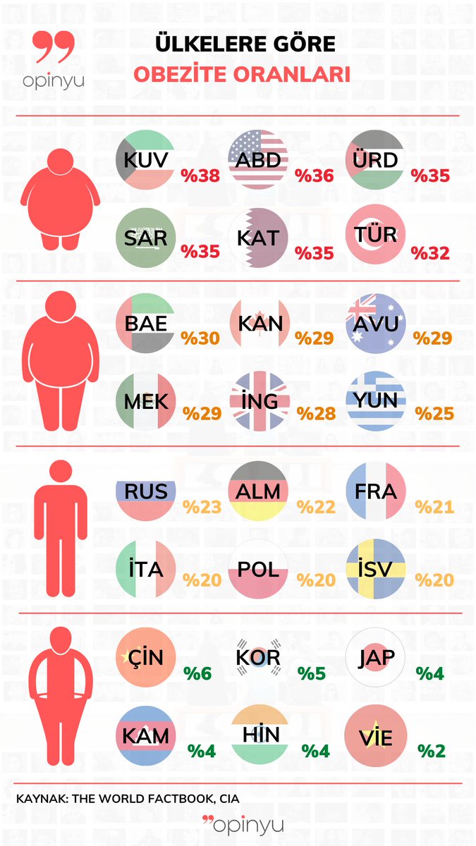 Ülkelere Göre Obezite Oranları #opinyu #birbakışta #obezite
