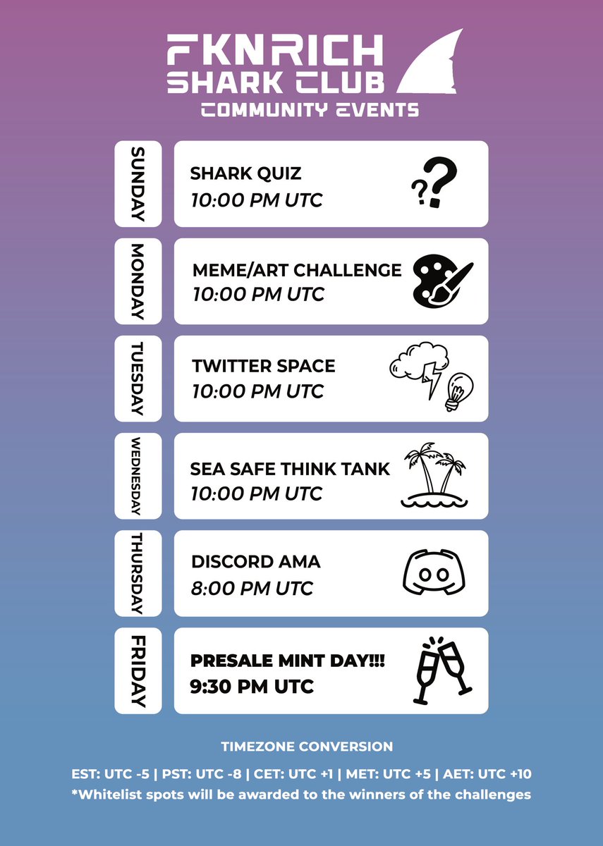 FknRichSharks's tweet photo. Hey sharks!!! We have a big week this week🔥

Here is the calendar for our upcoming community events! If you aren’t on the whitelist yet this is your chance!

See you there sharks!🦈👇🏼

https://t.co/9m6A0q15WQ

#nft #nfts #NFTCommunity https://t.co/hdjxUtym4U