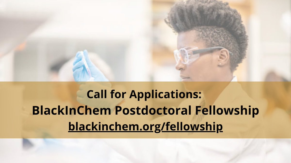 BlackInChem's tweet photo. BlackInChem will be highlighting Black excellence in the field of chemistry research by awarding a postdoctoral fellowship to an outstanding member of the chemistry research community with funding up to 3 years! 

Click link for more: https://t.co/1erSnxd83a

#blackinchem #STEM https://t.co/qVv0hY1P3R