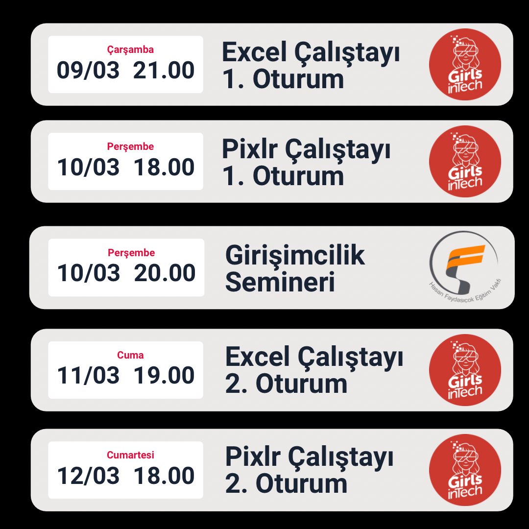 8 Mart Kadınlar Günü kapsamındaki etkinliklerimiz için kayıtlar başladı.Siz de yerinizi ayırmak için aşağıdaki linkten kaydolmayı unutmayın!

uaagirlsintech-080322.eventbrite.com

#uaagirlsintech #girlsintech #teknolojidekadin #girlsinstem #girlswhocode #womenintech #womeninstem #womenwhocode