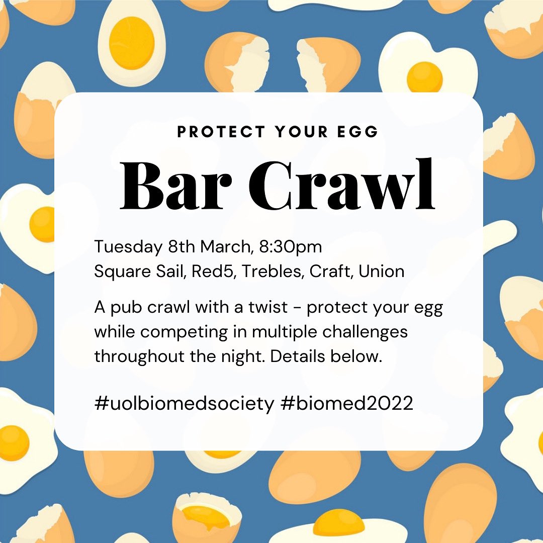 Protect your egg throughout the night while completing challenges either individually or in pairs. People will the highest number of points by the end of the night will win a prize (to be announced on the night).