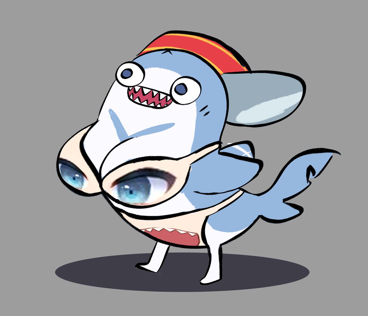 no humans grey background shark teeth sharp teeth blue eyes open mouth  illustration images