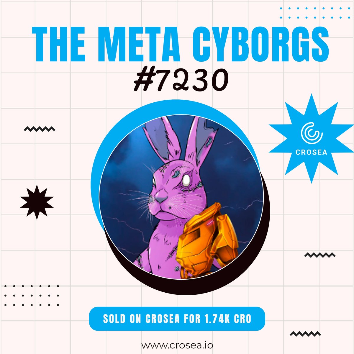 croseanft's tweet photo. #NFT sold: #TheMetaCyborgs #7230 sold on #CroSea #NFTMarketplace for 1.74K #CRO 

List your cyborgs to the collection
https://t.co/Y5VZl5HBXZ

#crofam #crofamily #Cronos #cronoschain #CronosNFT #fftb https://t.co/9lAVcpO0nA