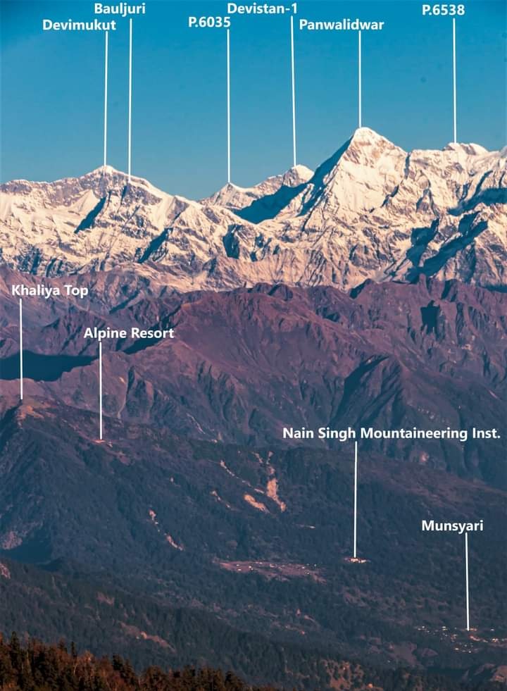 Shot of #Munsiyari City , #Khaliya Top, #Balanti Bend, & the #Himalayan peaks as marked

Clicked from #Bhanar Top, above #Jara-#Jibili villages , enroute sacred #Chhipla #Kedar

14th Oct 2018(Dinesh Singh Pundir)

#Pithoragarh, #Manaskhand #Uttarakhand