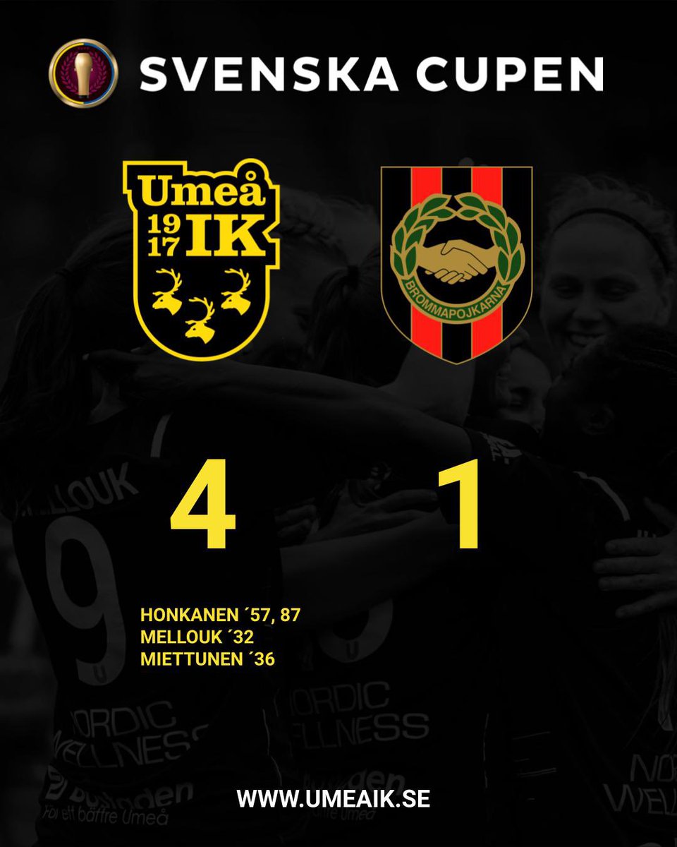 UmeaIKFF's tweet photo. Seger mot @bpfotboll 4-1 🤩🖤💛
Nu blir det gruppfinal mot @Hammarbyfotboll nästa helg.  

#svenskacupen #vigörumeåbättre #umeåik #uik #umeå https://t.co/5jRYlKRqad