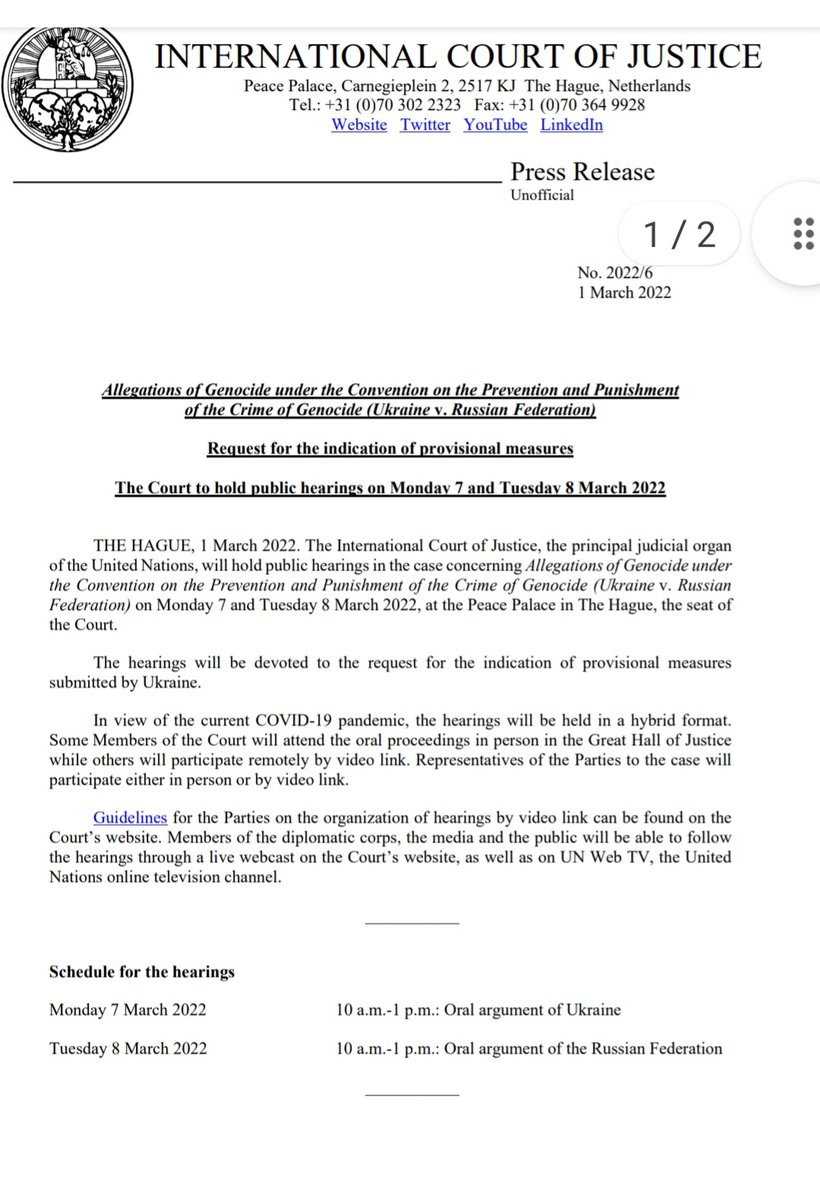 alijdaniels's tweet photo. ¿Para qué son las audiencias previstas el próximo lunes y martes en la Corte Internacional de Justicia a solicitud de Ucrania contra Rusia? Abro hilo https://t.co/fUzbkpWd9V