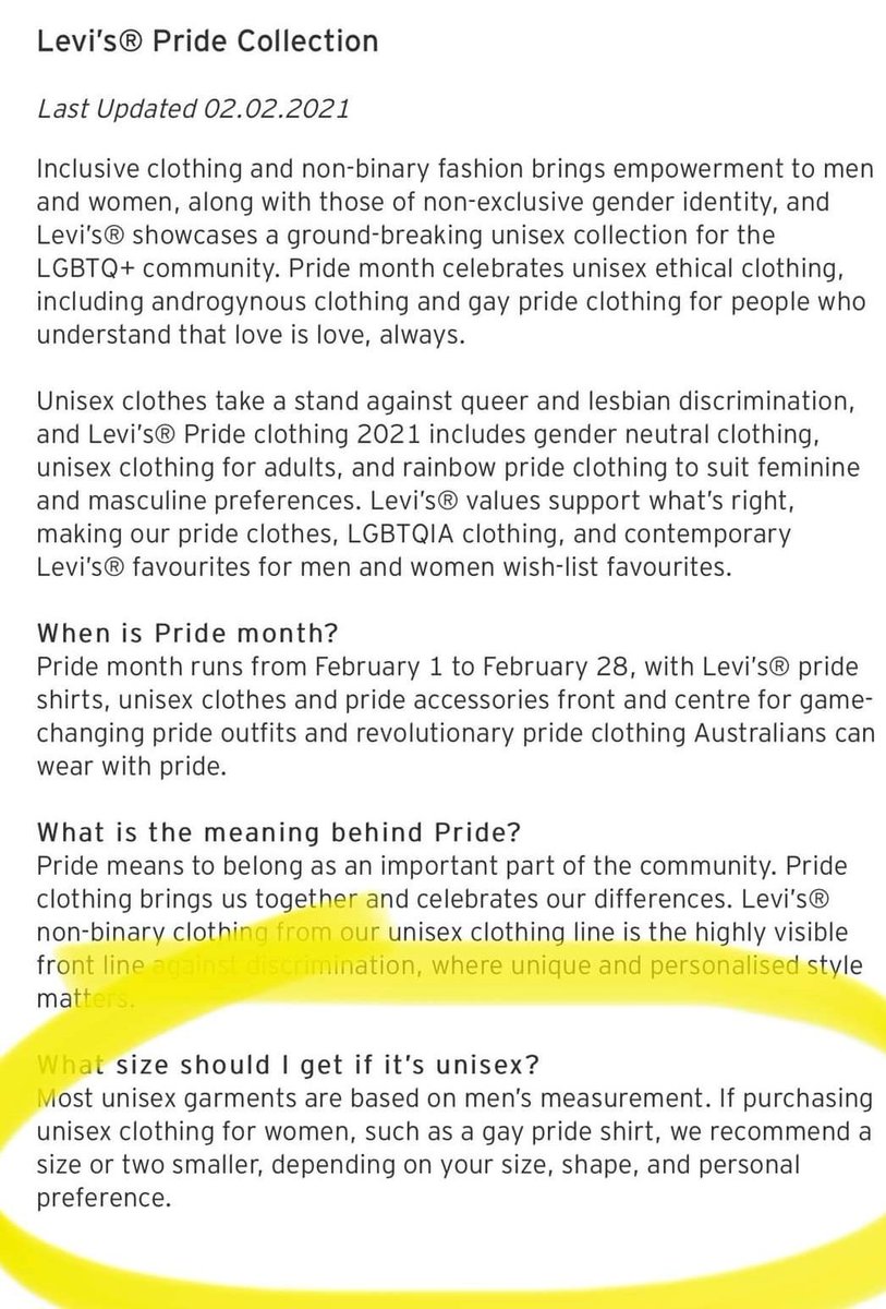 Levi's 'inclusive and non binary fashion' - based on the usual default human body, the male. 😂