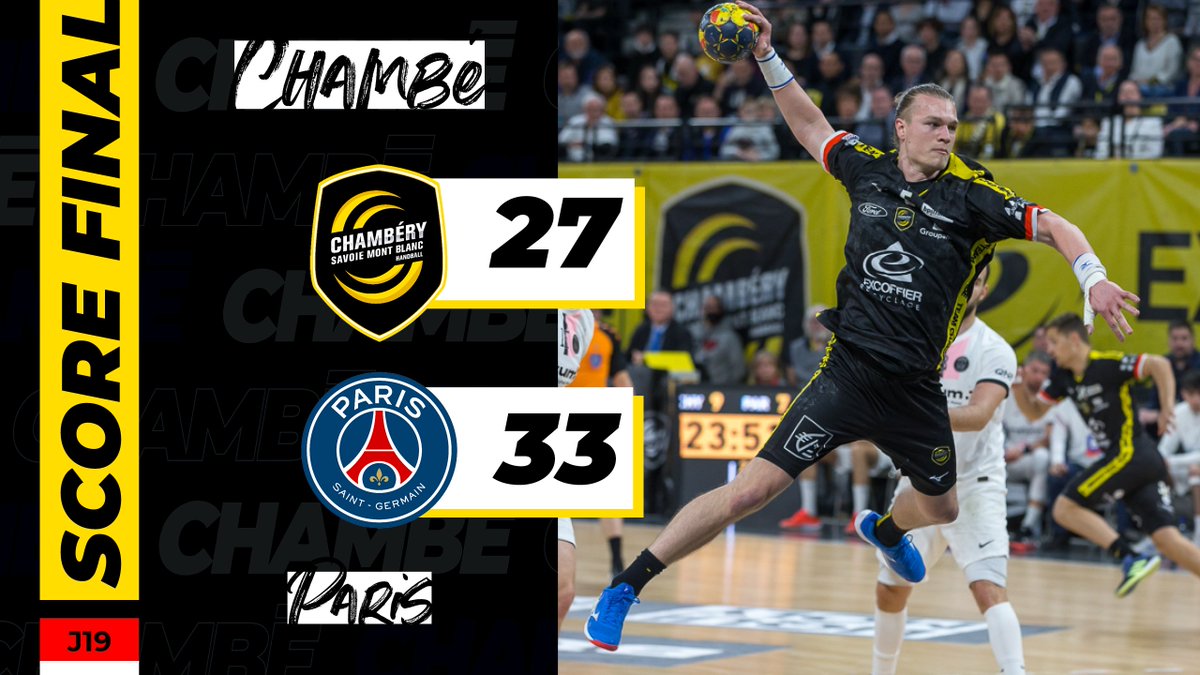 TeamChambe's tweet photo. ❌ FIN DU MATCH !
Devant pendant 40 minutes, Chambé s'incline finalement face au PSG dans un Phare bouillant (27-33).
#CHYPAR #LiquiMolyStarligue ⚔︎
#AllezChambé #Ensemble 💛🖤 https://t.co/dRJVa6avLT