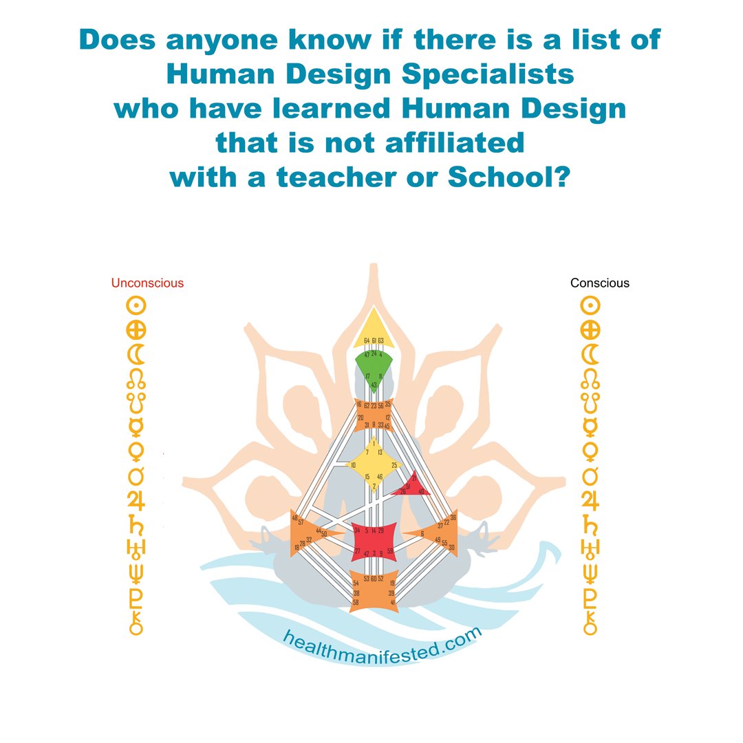 Health_Manifest's tweet image. Does anyone know if there is a list of Human Design Specialists who have learned Human Design that is not affiliated with a teacher or School?

#humandesign #humandesignspecialist #humandesigncoach #humandesignguide