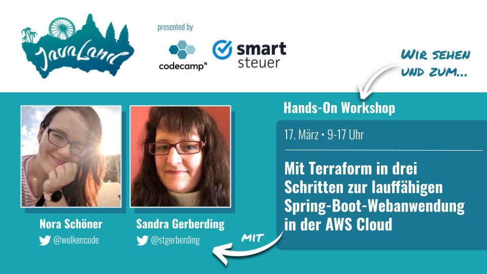 wolkencode's tweet photo. Nicht mehr lange Schlafen und dann geht es schon auf zur @JavaLandConf 👩‍💻 @stgerberding und ich freuen mit euch am 17.3. das Thema #nfrastructureAsCode mit #Terraform zu erkunden ✨#JavaLand22 https://t.co/XZmjhEq1nO